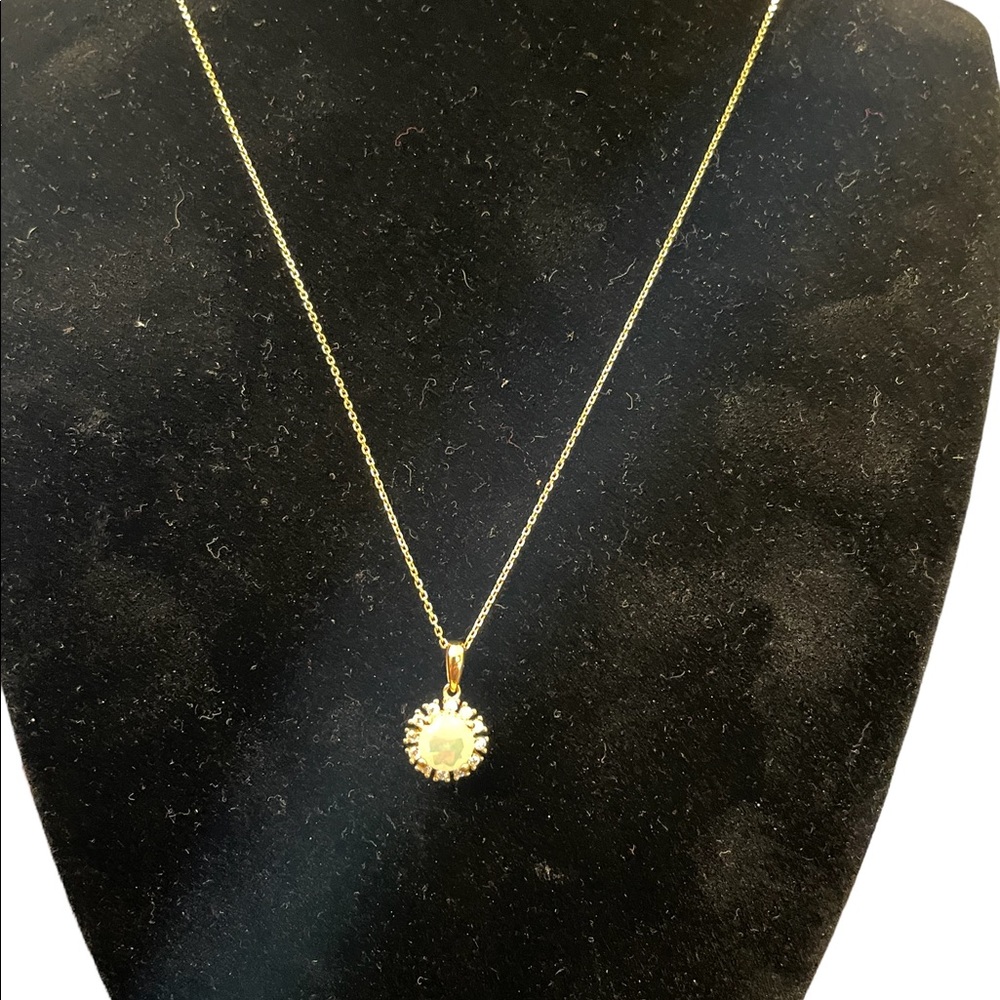 Necklace simulated opal surrounded by cubic zirconia stones 18” chain - Picture 3 of 4
